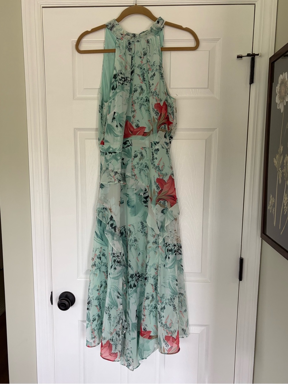 White House Black Market Mint Floral Halter Midi Dress Size 4